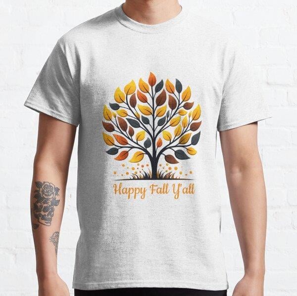 Happy Fall Yall Tasarım Baskılı Tişört (Rahat kalıp t-shirt)
