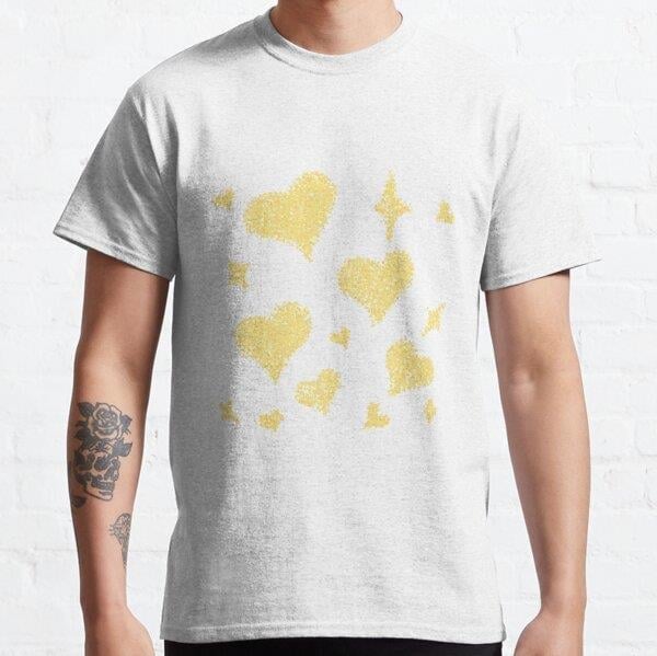 Heart patterns gold yellow on baby blue Tasarım Baskılı Tişört (bol kalıp t-shirt)