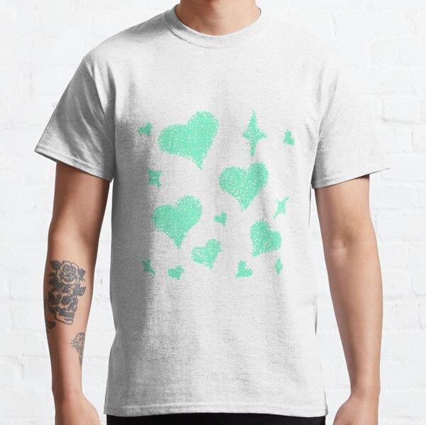 Heart patterns ocean aqua on black Tasarım Baskılı Tişört (bol kalıp t-shirt)