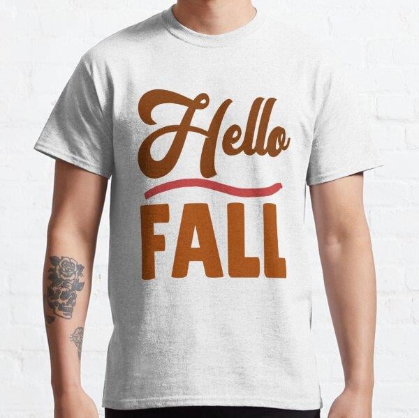 Hello Fall, Graphic | Fall & Autumn Tasarım Baskılı Tişört (Rahat kalıp t-shirt)