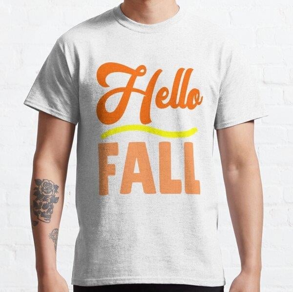 Hello Fall, Graphic | Fall & Autumn Tasarım Baskılı Tişört (Rahat kalıp t-shirt)