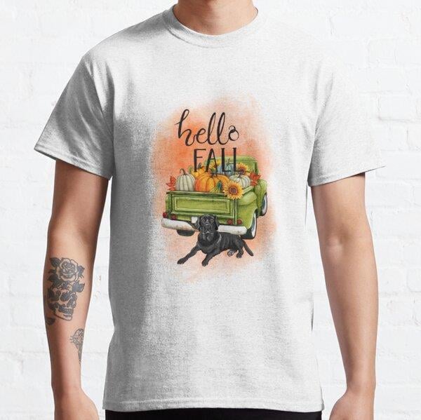 Hello Fall, Labrador Retriever  Tasarım Baskılı Tişört (Rahat kalıp t-shirt)