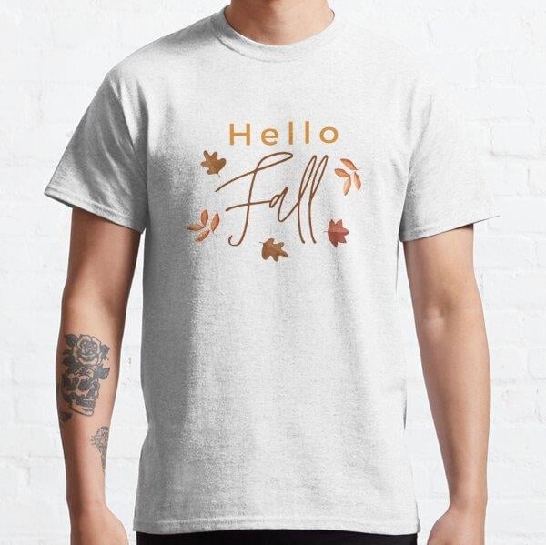Hello Fall Tasarım Baskılı Tişört (Rahat kalıp t-shirt)