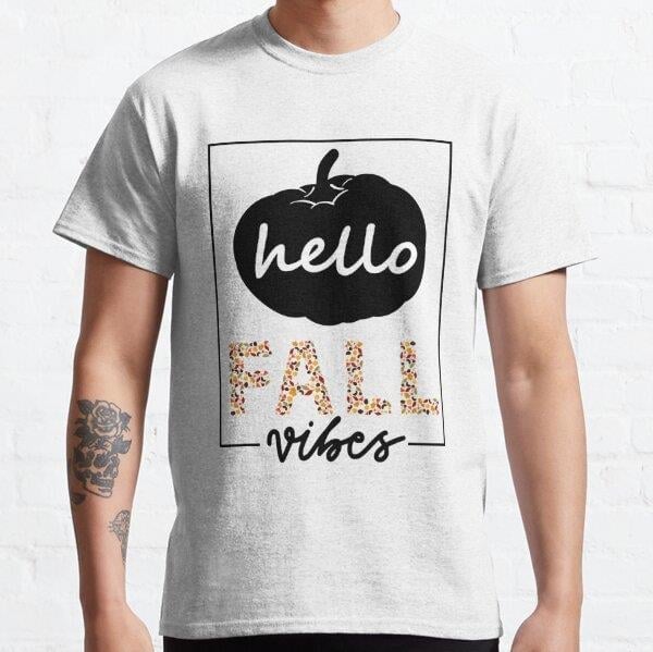 Hello Fall Vibes Pumpkin Fall Graphic autumn vibes Fall Leave Tasarım Baskılı Tişört (Rahat kalıp t-shirt)