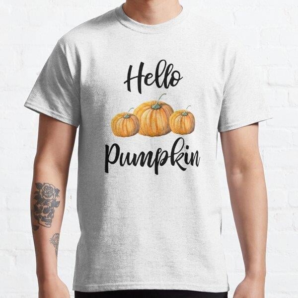 Hello Pumpkin Fall Vibes Gifts Tasarım Baskılı Tişört (Rahat kalıp t-shirt)