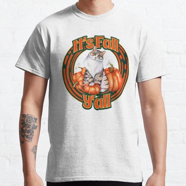 It's Fall Y'all (Cat and Pumpkins) Tasarım Baskılı Tişört (Rahat kalıp t-shirt)