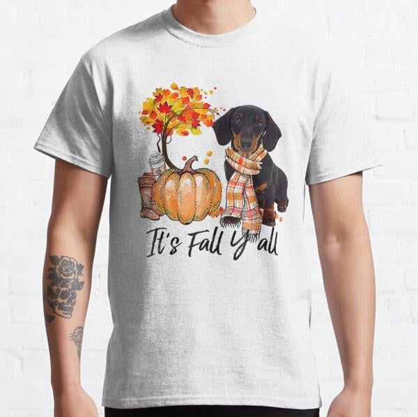 It's Fall Y'all Dachshund Dog Halloween Tasarım Baskılı Tişört (Rahat kalıp t-shirt)