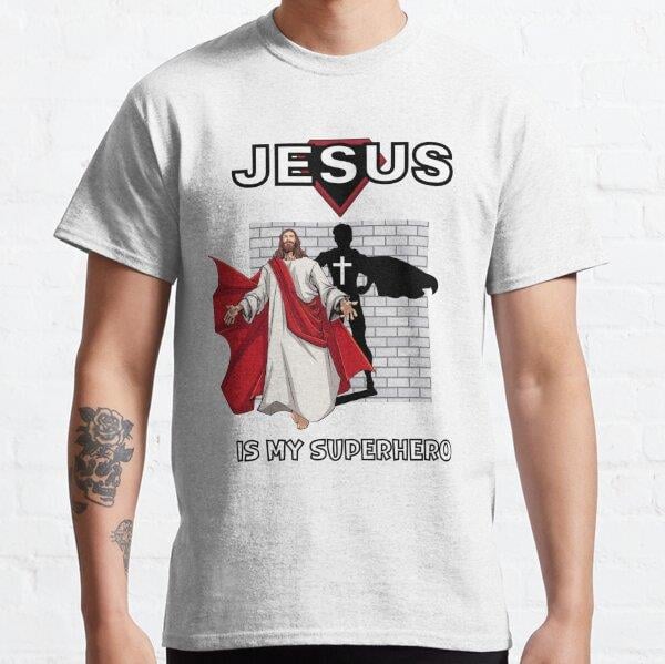 JESUS IS MY SUPERHERO Tasarım Baskılı Tişört (bol kalıp t-shirt)