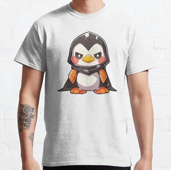 Kawaii superhero penguin Tasarım Baskılı Tişört (bol kalıp t-shirt)