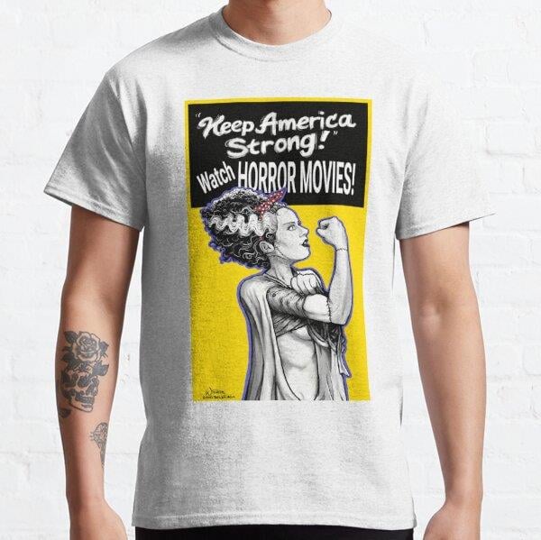Keep America Strong, Watch Horror Movies Tasarım Baskılı Tişört (Bol kalıp t-shirt)