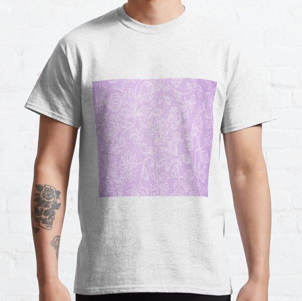 Lavender Purple Floral Fabric Pattern Tasarım Baskılı Tişört (bol kalıp t-shirt)