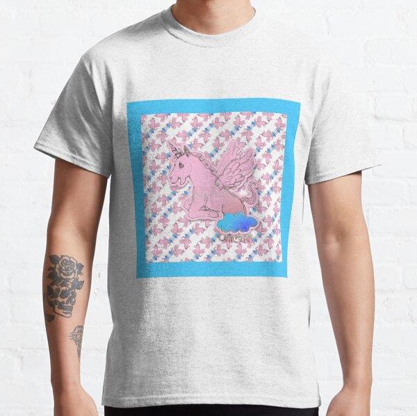 Lila Unicorn Horse Popping Up From A Cloud (Original Drawing by ACCI) Tasarım Baskılı Tişört (Bol kesim t-shirt)