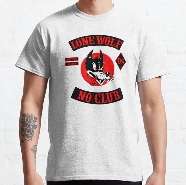 Lone Wolf Wolf Patrol No Club Clubs Shirt Sticker Decal Mask Tasarım Baskılı T-Shirt (bol kalıp tişört)