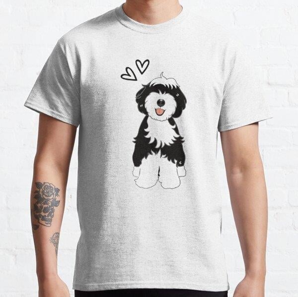 Love Black and Whtie Tibetan Terrier Puppy Tasarım Baskılı Tişört (Rahat Kalıp T-shirt)