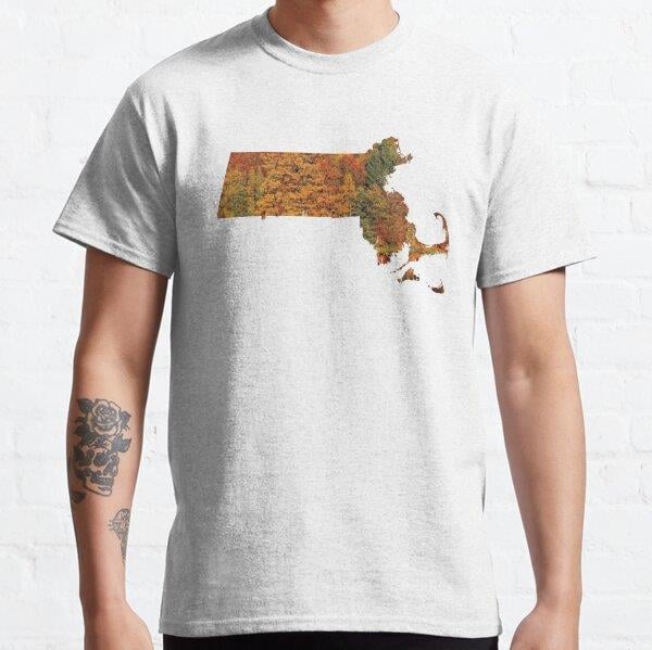 Massachusetts State Fall Foliage Tasarım Baskılı Tişört (Rahat kalıp t-shirt)