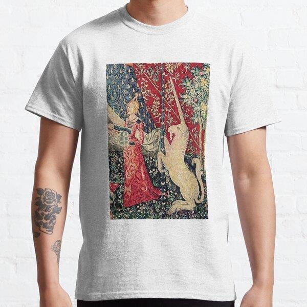 Medieval Unicorn Midnight Floral Tapestry Tasarım Baskılı Tişört (Bol kesim t-shirt)