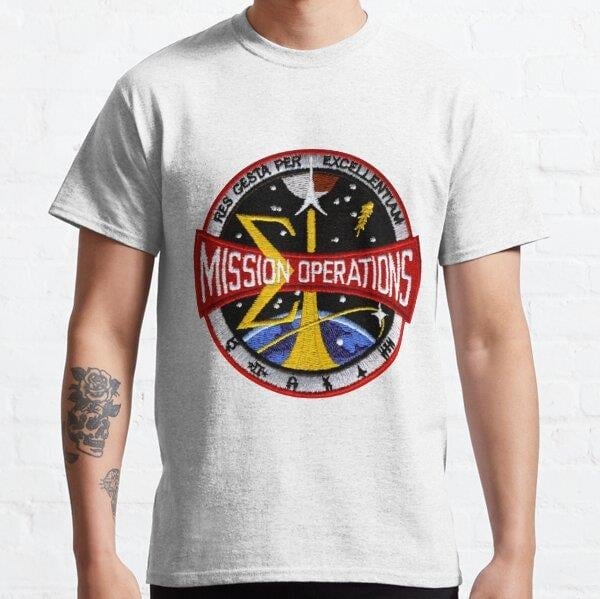 Mission Control Center New Logo Tasarım Baskılı T-Shirt (bol kalıp tişört)