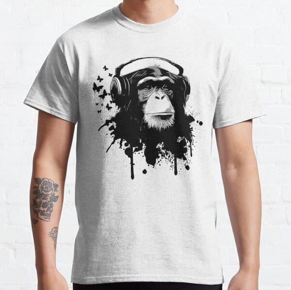 Monkey Business Tasarım Baskılı T-Shirt (bol kalıp tişört)