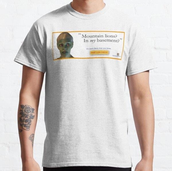 Mountain Lions, in My Basement? Tasarım Baskılı Unisex Tişört (Bol kalıp t-shirt)