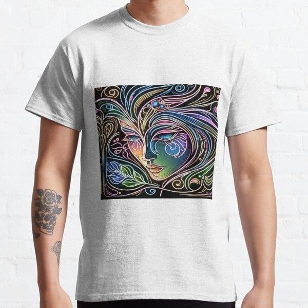 Natures Luminous Contours Tasarım Baskılı Tişört (bol kalıp t-shirt)