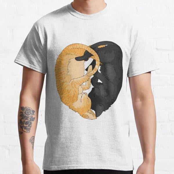 Ogg and Flac Black and Orange Tabby Kitten Heart Tasarım Baskılı T-Shirt (bol kalıp tişört)
