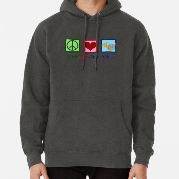Peace Love French Horn Tasarım Baskılı Kapşonlu Sweatshirt