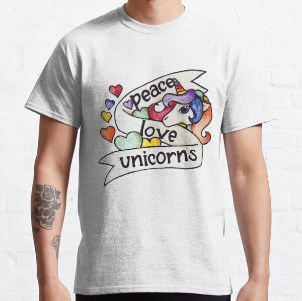 Peace Love Unicorns Tasarım Baskılı Tişört (Bol kesim t-shirt)