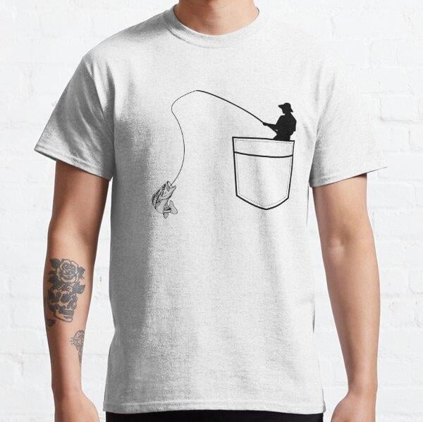 Pocket Fishing Funny Gift Fisherman Tasarım Baskılı T-Shirt (bol kalıp tişört)