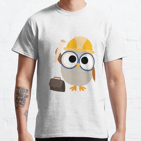 Professions Owl Construction Worker Tasarım Baskılı T-Shirt (Bol kalıp tişört)