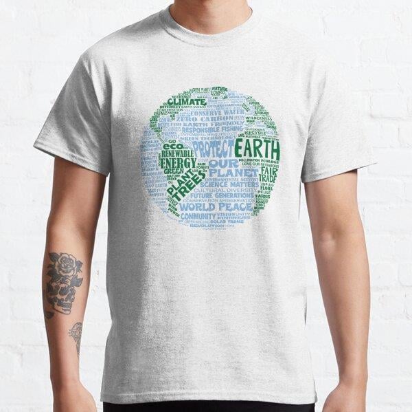 Protect Earth - Blue Green Words for Earth Tasarım Baskılı T-Shirt (bol kalıp tişört)