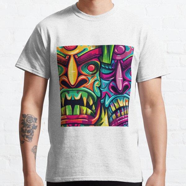 Psychedelic Vibrant Colorful Vampire Tikis Digital Painting Tasarım Baskılı Tişört (bol kalıp t-shirt)