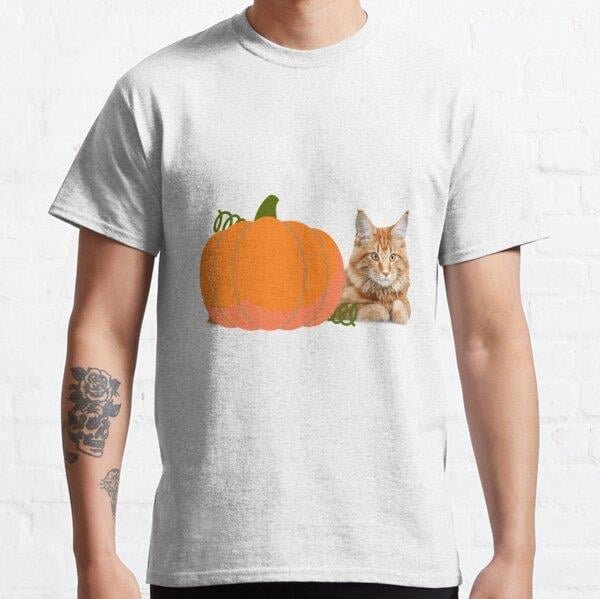 Pumpkin Cat Tasarım Baskılı Tişört (Rahat kalıp t-shirt)