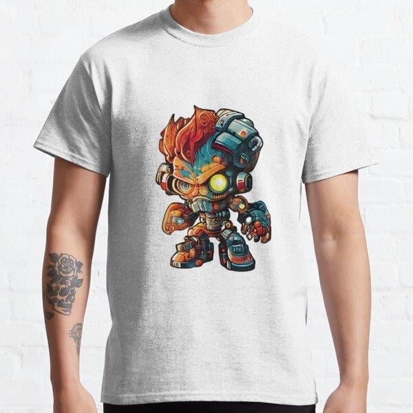 Punk Robot Superhero at your Service Tasarım Baskılı Tişört (bol kalıp t-shirt)