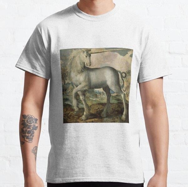 Renaissance Unicorn Oil Painting Tasarım Baskılı Tişört (Bol kesim t-shirt)
