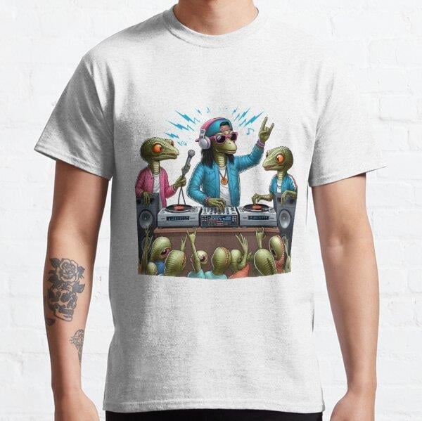 Reptile alien dj | Illuminati rave party Tasarım Baskılı Tişört (Bol kalıp t-shirt)