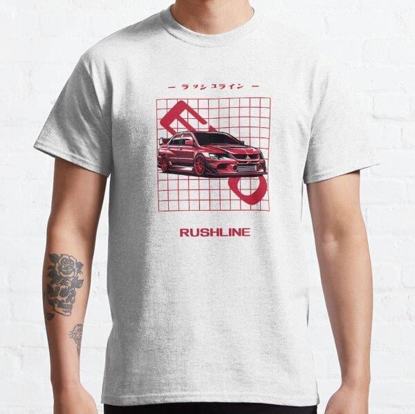 Rushline Racing: Evolution 8 MR Inspired Design Tasarım Baskılı T-Shirt (bol kalıp tişört)