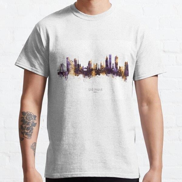 São Paulo Brazil Skyline Tasarım Baskılı T-Shirt (bol kalıp tişört)