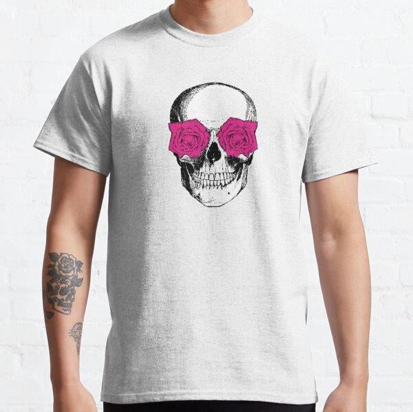 Skull and Roses Pattern | Skull and Flowers Patterns | Skulls and Skeletons | Vintage Skulls | Yellow and Pink | Tasarım Baskılı Tişört (bol kalıp t-shirt)