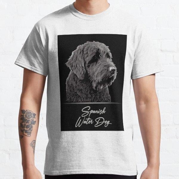 Spanish Water Dog Portrait Tasarım Baskılı Tişört (Rahat Kalıp T-shirt)