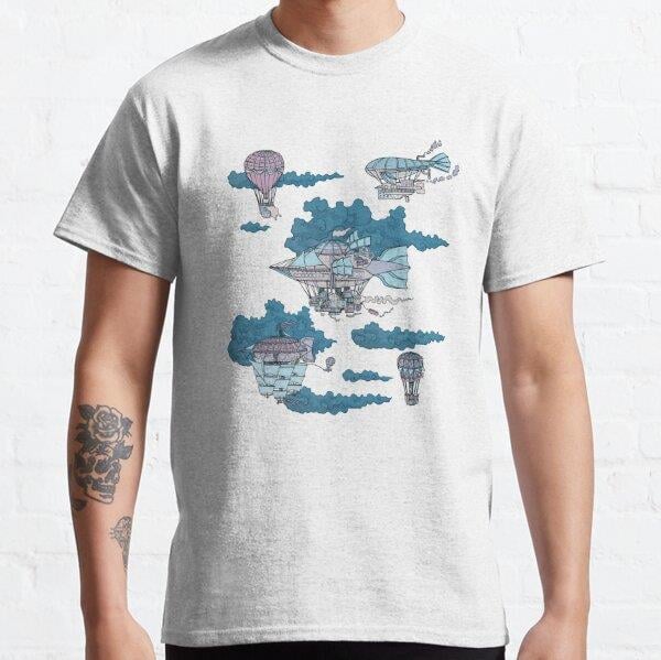 Steampunk Airships at Night Tasarım Baskılı Tişört (bol kalıp t-shirt)