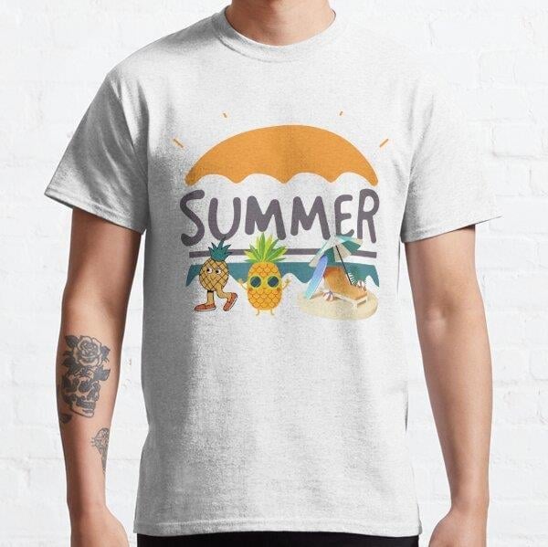 summer patterns with flamingos and pineapples Tasarım Baskılı Tişört (bol kalıp t-shirt)