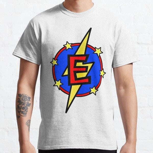 Super Letter E - Superhero Tasarım Baskılı Tişört (bol kalıp t-shirt)