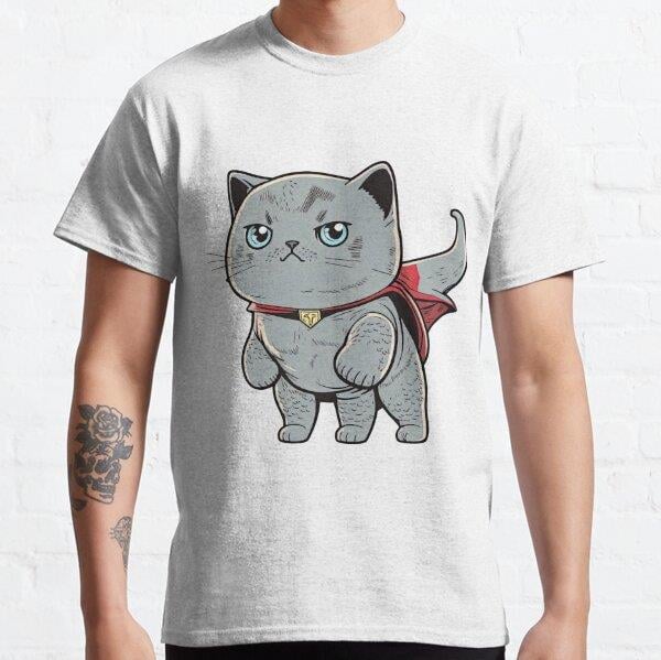 Superhero British Shorthair Tasarım Baskılı Tişört (bol kalıp t-shirt)