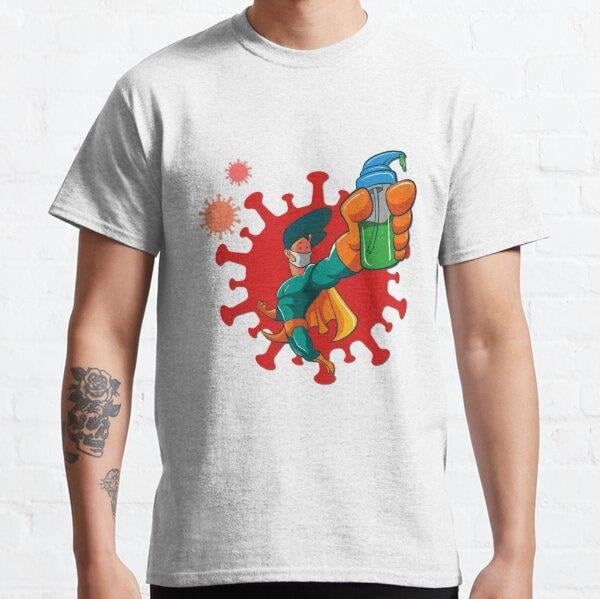 Superhero fight against Corona Virus Tasarım Baskılı Tişört (bol kalıp t-shirt)