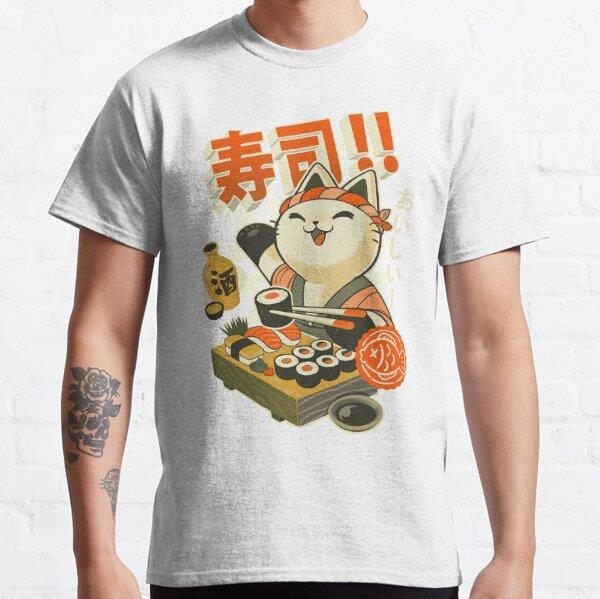 Sushi Chef Cat - Funny Restaurant Kitty - Japanese Food Tasarım Baskılı T-Shirt (bol kalıp tişört)