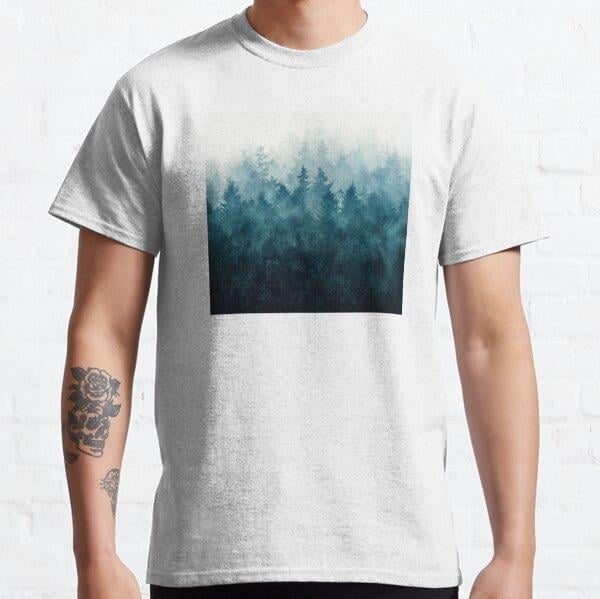 The Heart Of My Heart // So Far From Home Of A Misty Foggy Fall Wilderness Forest Covered In Blue Magic Fog Tasarım Baskılı Tişört (Rahat kalıp t-shirt)