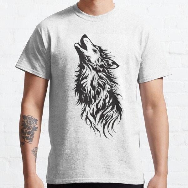 Tribal wolf with intricate patterns Tasarım Baskılı Tişört (bol kalıp t-shirt)