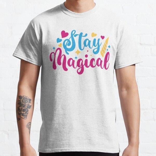 Unicorn - Stay Magical - Hearts - Cute Unicorn Tasarım Baskılı Tişört (Bol kesim t-shirt)