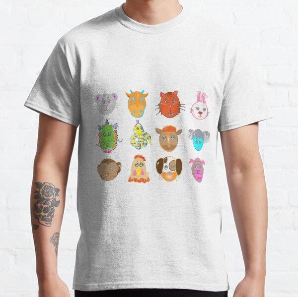 Unisex 12 Animals in Zodiac Baskılı T-Shirt (Rahat Kalıp Tişört)