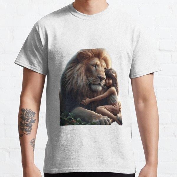 Unisex Affectionate Lion and Child Baskılı T-Shirt (Rahat Kalıp Tişört)